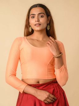 BINDIGASM'S ADVI - Dobby Long Sleeve High Back Neck Stretchable Peach Stitched Blouse