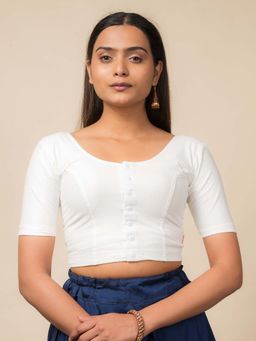 BINDIGASM'S ADVI - Bina Cotton Dobby Stretchable White Stitched Blouse