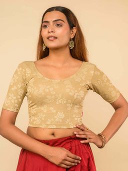 BINDIGASM'S ADVI - Basic Glitter Choksi Stretchable Readymade Beige Stitched Blouse