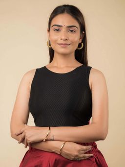 BINDIGASM'S ADVI - Cotton Sleeveless Solid Stretchable Black Stitched Blouse