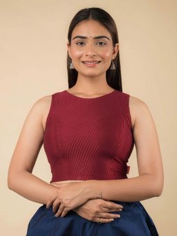 BINDIGASM'S ADVI - Cotton Sleeveless Solid Stretchable Maroon Stitched Blouse