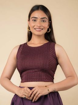 BINDIGASM'S ADVI - Dhara Self Design Stripes Sleeveless Stretchable Wine Stitched Blouse