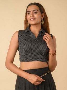 BINDIGASM'S ADVI - Gingham Collar Stretchable Readymade Grey Stitched Blouse
