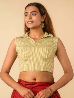 BINDIGASM'S ADVI - Gingham Collar Stretchable Readymade Green Stitched Blouse