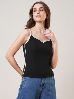 Globus - Women Black Sweetheart Neck Adjustable Strappy Shoulder Top