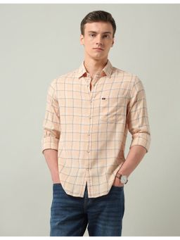 AD By Arvind - Windowpane Checked Regular Fit Peach Shirt