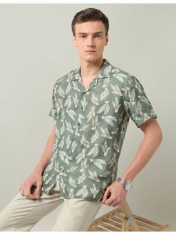 AD By Arvind - Floral Printed Regular Fit Olive Shirt