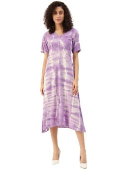 Maaesa - Women Tie and Dye Viscose Rayon Purple Midi Dress
