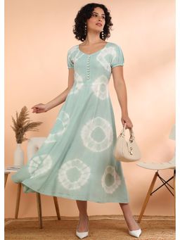 Maaesa - Women Geometric Viscose Rayon Green Midi Dress