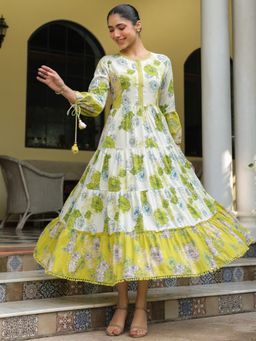 SAVI - Multicolor Cotton Floral Printed Designer Dress