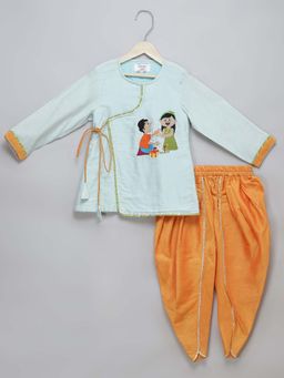 The Little Tales - Blue Rakhi Embroidered Angrakha Kurta & Dhoti (Set of 2)