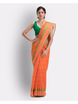 Angoshobha - Self Design Tant Pure Cotton Saree -Orange