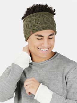 Bharatasya - Olive Cable Knit Woolen Headband Earwarmer