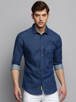 SHOWOFFFF - Mens Spread Collar Solid Navy Blue Classic Shirt