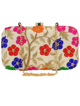 Anekaant - Ethnique Embroidered Party Clutch Bag Beige & Multi