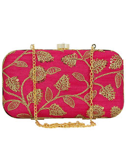 Anekaant - Ethnique Embroidered Party Clutch Fuchsia & Gold