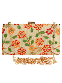 Anekaant - Ethnique Embroidered Party Clutch Bag Beige & Multi