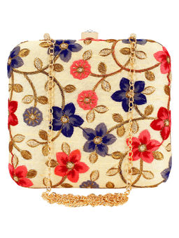 Anekaant - Ethnique Embroidered Party Clutch Bag Beige & Multi