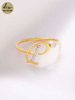 Pipa Bella by Nykaa Fashion - Dew by PB Gold-Plated 925 Sterling Silver Stone Studded Initial P Ring