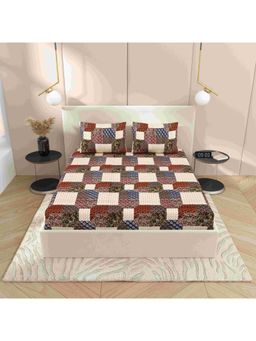 Indra's - Cotton Elastic Fitted Double Bed Bedsheet With 2 Pillow Covers Multi-Color