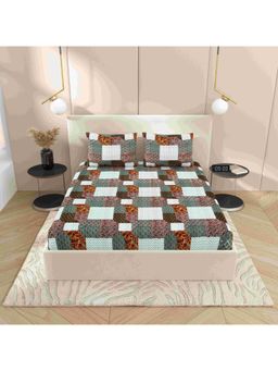 Indra's - Cotton Elastic Fitted Double Bed Bedsheet With 2 Pillow Covers Blue