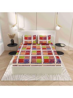 Indra's - Cotton Elastic Fitted Double Bed Bedsheet With 2 Pillow Covers Green
