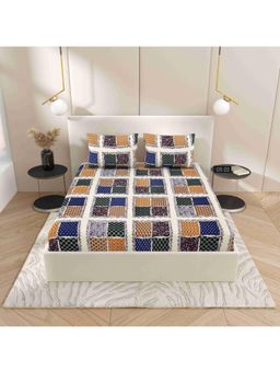 Indra's - Cotton Elastic Fitted Double Bed Bedsheet With 2 Pillow Covers Purple