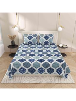 Indra's - Viscose Cotton Double Size Bedsheet With 2 Pillow Covers Blue
