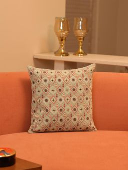 Crown of Poppies - Regal Pastel Velvet Embroidered Cushion Cover Green (16x16 Inches)