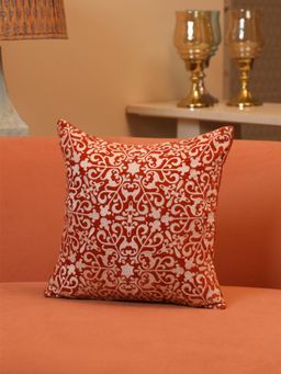Crown of Poppies - Terracotta Royale Velvet Embroidered Cushion Cover Multi-Color (16x16 Inches)