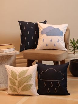 Crown of Poppies - Leaf To Rain Story Cushion Blue (Pack of 4) (16x16 Inches)