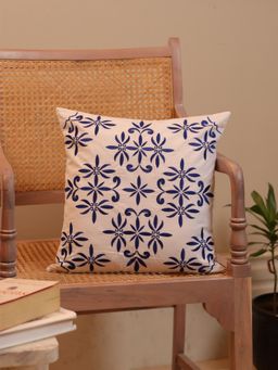 Crown of Poppies - Royal Indigo Bloom Cushion Cover White (16x16 Inches)