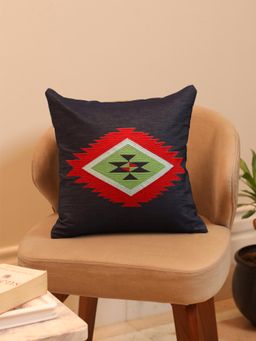 Crown of Poppies - Indigo Heritage Ikat Cushion Cover Multi-Color (16x16 Inches)