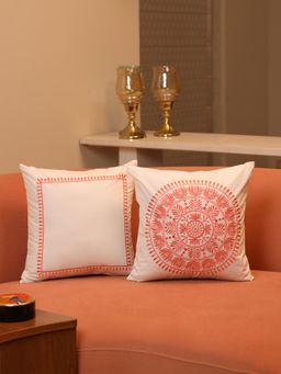 Crown of Poppies - Sunlit Mandala Embroidered Cushion Cover Multi-Color (Pack of 2) (16x16 Inches)