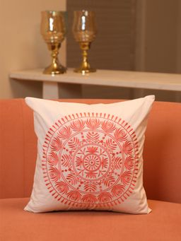 Crown of Poppies - Sunlit Mandala Embroidered Cushion Cover White (16x16 Inches)