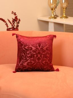 Crown of Poppies - Luxe Royale Velvet Jacquard Cushion Cover Red (16x16 Inches)