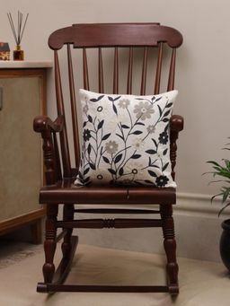 Crown of Poppies - Floral Harmony Embroidery Cushion Cover White (16x16 Inches)