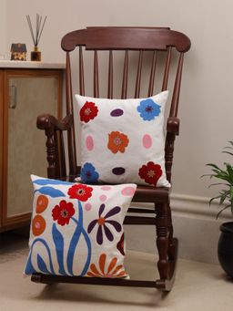 Crown of Poppies - Vibrant Botanical Bloom Cushion Cover Multi-Color (Pack of 2) (16x16 Inches)