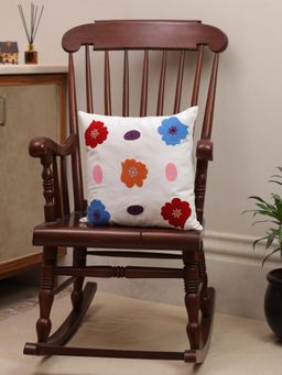Crown of Poppies - Vibrant Botanical Bloom Embroidered Cushion Cover White (16x16 Inches)