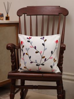 Crown of Poppies - Blooming Petals Embroidered Cushion Cover White (16x16 Inches)