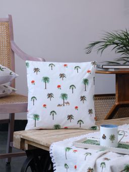 Crown of Poppies - Denim Mandala Embroidered Cushion Cover White (16x16 Inches)