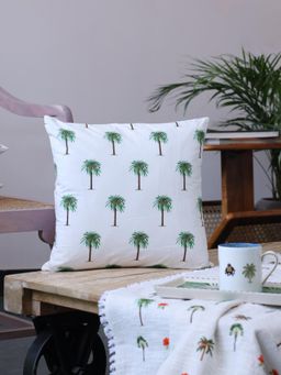 Crown of Poppies - Desert Palm Oasis Cushion Cover White (16x16 Inches)