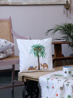 Crown of Poppies - Desert Palm Oasis Cushion Cover White (16x16 Inches)