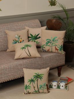 Crown of Poppies - The Palm & Desert Safari Cushion Cover Beige (Pack of 5) (16x16 Inches)