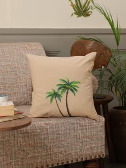 Crown of Poppies - The Palm & Desert Safari Cushion Cover Beige (16x16 Inches)