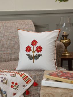 Crown of Poppies - The Heritage Mughal Floral Cushion Cover Multi-Color (16x16 Inches)