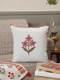 Crown of Poppies - The Heritage Mughal Floral Cushion Cover Multi-Color (16x16 Inches)