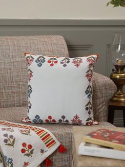 Crown of Poppies - The Heritage Mughal Floral Cushion Cover Multi-Color (16x16 Inches)