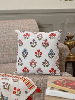 Crown of Poppies - The Heritage Mughal Floral Cushion Cover Multi-Color (16x16 Inches)