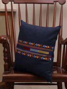 Crown of Poppies - Indigo Heritage Stitch Cushion Cover Multi-Color (Pack of 2) (16x16 Inches)